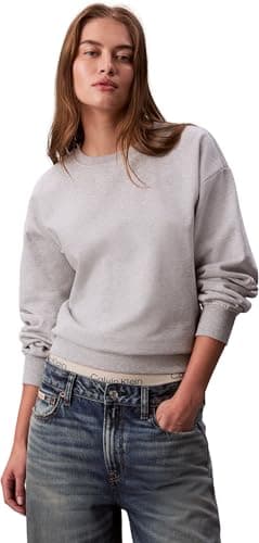 Image of Calvin Klein Women's Archive Logo French Terry Crew Neck Sweatshirt, Grey (History Grey Heather), XS