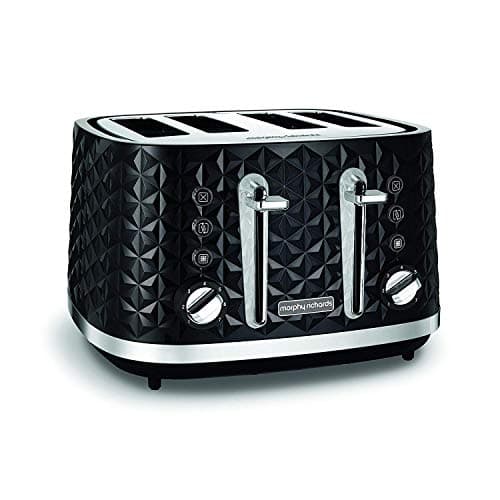 Image of Morphy Richards Vector 4 Slice Toaster, High Gloss Geometric Design, Defrost and Reheat, Variable Width Slots, Removeable Crumb Tray, Black, 248131