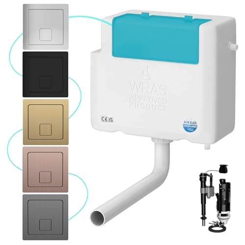 Image of Concealed Dual-Flush Cistern with Push Button Compact Slimline Design Side Water Entry 6L/3L Flush Capacity WRAS Approved Flush Valve (Matt Black)