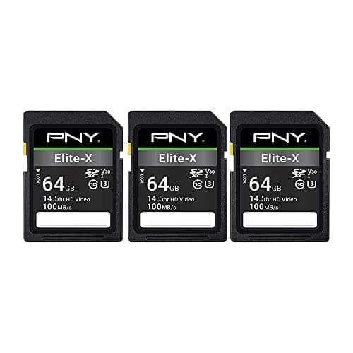 Image of PNY 64GB Elite-X Class 10 U3 V30 SDXC Flash Memory Card 3-Pack - 100MB/s, Class 10, U3, V30, 4K UHD, Full HD, UHS-I, Full Size SD