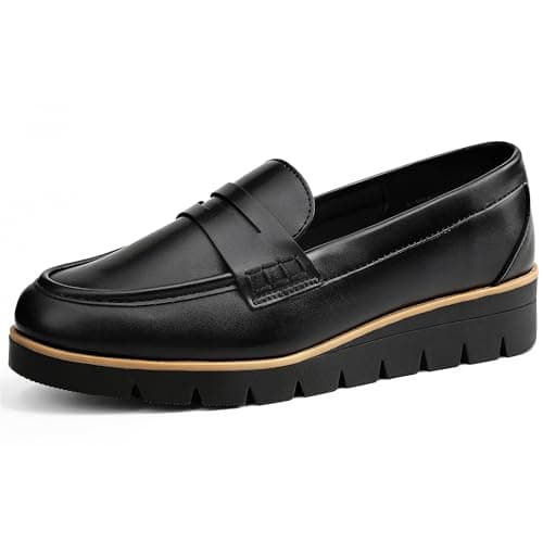 Image of festooning Women Loafers Women Chunky Comfort Loafers Slip On Casual Fashion Business Work Shoes Black 7