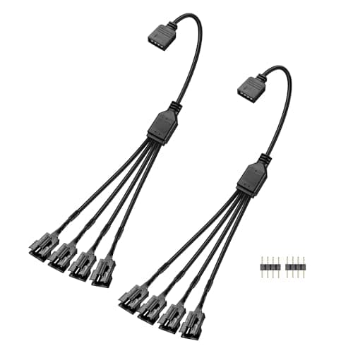 Image of GINTOOYUN 2 PCS 1 to 4 ARGB Splitter Cable 12V 4-Pin Female to Four SM 4-Pin Male Addressable RGB Splitter Cable for LED Light Strips,12V ARGB Fans,Computer Cases,etc(11.8Inch)(Style 7)