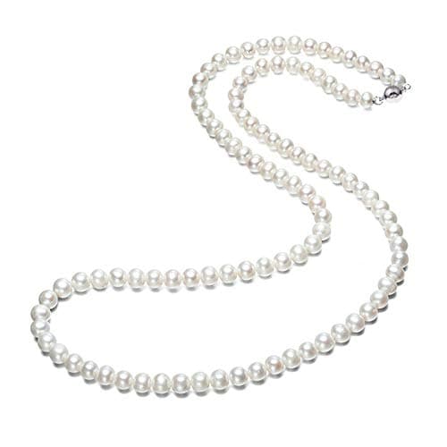 Image of Treasure Bay Women's White Pearl Necklace | AA Grade 7mm Natural White Freshwater Pearl Necklace for Women, Ladies and Girls - Necklace Length 20IN