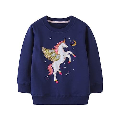 Image of LitBud Baby Girls Sweatshirt for Kids Cotton Top Casual Jumper Baby Girl T Shirt Toddler Clothes Unicorn Long Sleeve Crewneck Pullover Blue fall Winter Blue Age 1-2 Years Old 2T