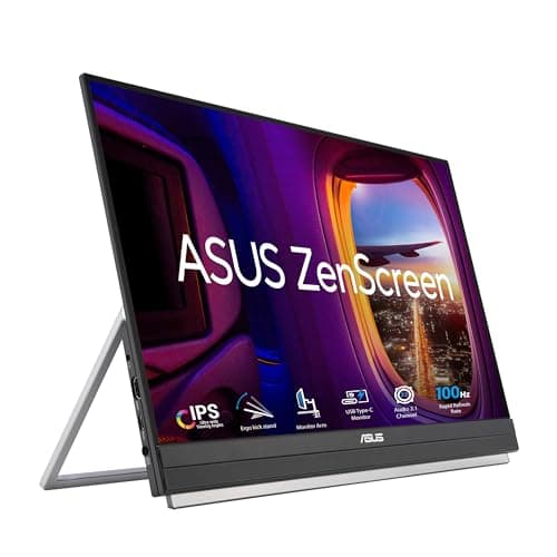 Image of ASUS ZenScreen 22" (21.5" Visible) 1080P Portable Monitor (MB229CF) – Full HD, IPS, 100Hz, USB-C PD 60W, Speaker, Carrying Handle, Kickstand, C Clamping Arm, Partition Hook