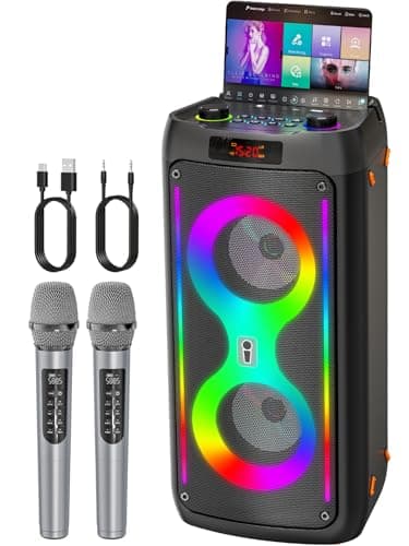 Image of Karaoke Machine for Adults with 2 Wireless Microphones - Portable Bluetooth Speaker with LED Lights, Suitable for Outdoors, Parties & Home, Supports TF Card/USB/AUX/TWS