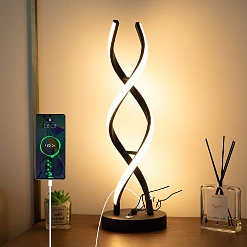 Image of EIDEARAY Spiral LED Table Lamp Modern, Dimmable Bedside Desk Nightstand Lamp, 18W Touch Control Black Lamp with 3 Color Temperatures and USB Port, Ideal for Bedrooms, Living Rooms, Dining Rooms, Bars…