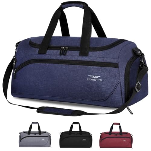 Image of FIORETTO 35L Mens Sports Gym Bag with Wet Pocket & Shoe Compartment,Travel Duffle Bag Overnight Bag with Padded Shoulder Strap, Water-Resistant Sports Holdall for Swimming, Basketball Dark Blue