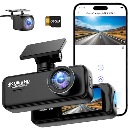 Image of Dash Cam Front and Rear 4K+1080P, DYNACAM Dash cam Inserted 64GB SD Card, Built-in WiFi Car Camera Dash Cam, Super Night Vision Dashcam, 24H Parking Mode, G-Sensor, Loop Recording Dashboard Camera