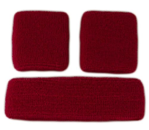 Image of Itzu SWEATBANDS SWEAT BAND SET Terry Cloth Gym - 1 x Headband - 2 x Wristbands in Many Colours! (Burgundy)