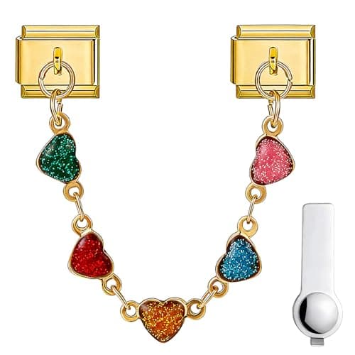 Image of ZEKW Personalized Double Charm – 9mm Stainless Steel Italian Link Bracelet Accessory with Installation Tool (5 Hearts)