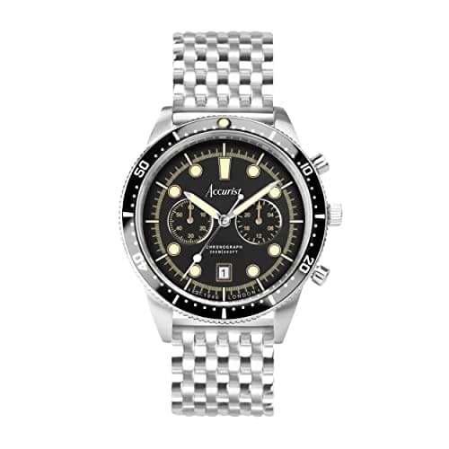 Image of Accurist Dive 42mm Quartz Watch in Black with Chronograph Analogue Display, and Stainless Steel Bracelet 72005