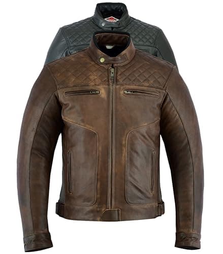 Image of Texpeed Mens Leather Motorcycle Jacket - Touring Motorbike Jacket With Genuine Biker CE Armour (EN 1621-1) Protection Quilted Diamond Stitched Design - Brown - XL