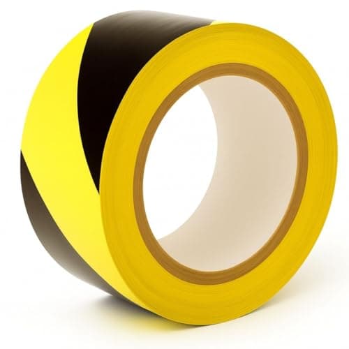 Image of GTSE Hazard Tape Black and Yellow, 50mm (2") x 33m, Strong Adhesive Warning/Caution Tape, Floor Marking Tape, 1 Roll Floor Marking Tape