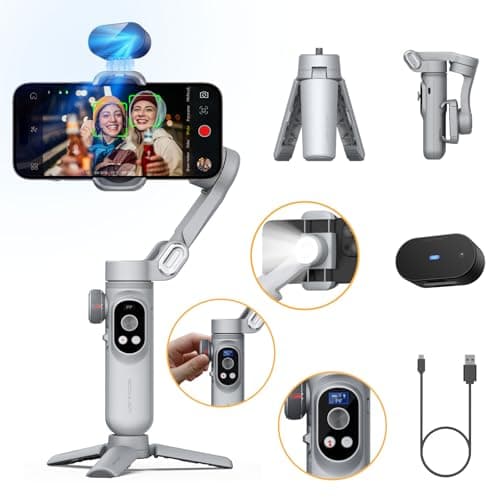 Image of AOCHUAN 3-Axis Phone Gimbal, Gimbal Stabilizer for iPhone w/AI Vision Sensor, Portable for iPhone/Andriod, Phone Stabilizer Built in Fill Light Perfect for TikTok YouTube-Smart XPro AI Grey