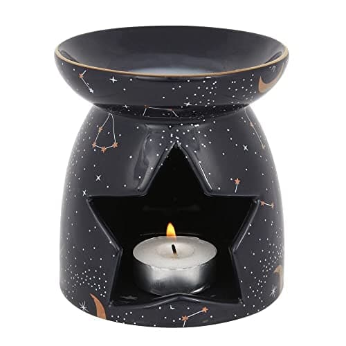 Image of Dark Purple Constellation Oil Burner - 11cm x 10.7cm (1 Pc.) - Stunning Design with Gold Moon Accents, Magical Ambience with Star Cut-Out Shape for Tealight, Perfect for Wax Melts and Fragrance Oil