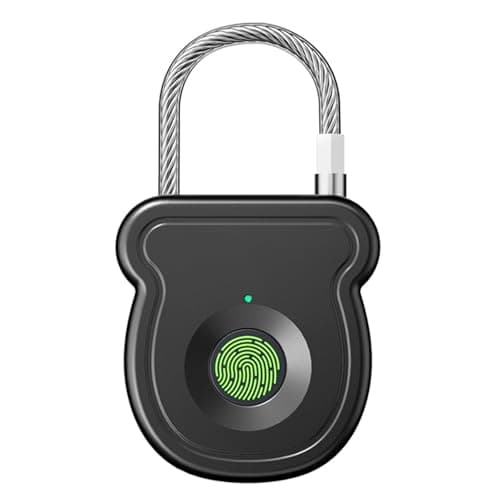 Image of Fingerprint Padlock Black Smart Keyless Lock with 20 Fingerprint Storage 05s Unlock USB Type C Charging Low Power Alert Backup Key Code Anti Theft Portable Waterproof Lock for Gym Locker Luggage Cabin