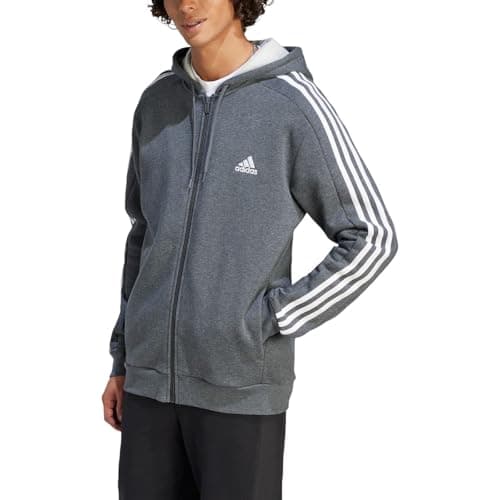 Image of adidas Men's Essentials Fleece 3-Stripes Full-Zip Hoodie, Dark Grey, Dark Grey, L