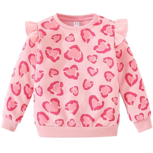 Image of Balkorith Girls Heart Print Sweatshirt Cotton Long Sleeve T Shirts Kids Crew Neck Jumper Soft Casual Clothes Toddler Cute Pullover Tops Age 5 Years
