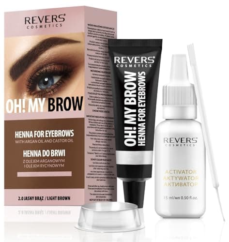 Image of REVERS COSMETICS Eyebrow Dye Kit Light Brown Ammonia Free, Brow Tint with Argan Oil and Castor Oil, Salon Quality, Natural Result, Lasts Up to 4 Weeks, Up to 15 Applications