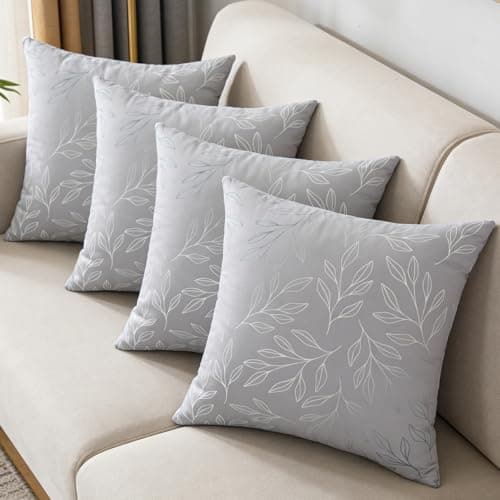 Image of Traziewell Set of 4 Decorative Cushion Covers Silver Soft Pillow Covers with Invisible Zipper Square Throw Pillow Cases for Sofa Car Bedroom Living Room 45x45cm 2105