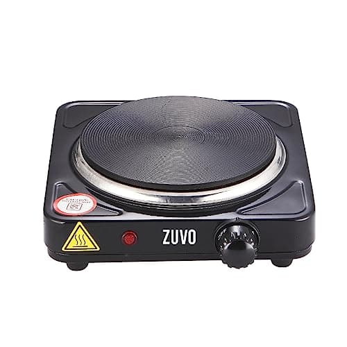 Image of Zuvo 1500W Single Hot Plate – Portable Electric Hob with Adjustable Thermostat | Cast Iron Heating Ring | Single Electric Hob for Camping, Student, Caravan & Home (Black)