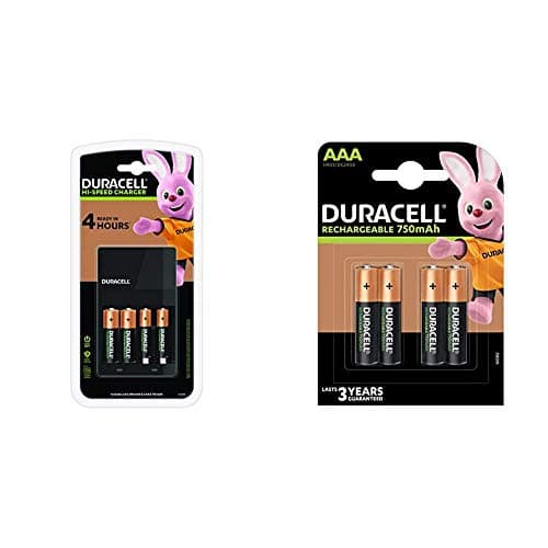 Image of Duracell 4 Hours Battery Charger with 2 AA and 2 AAA & Rechargeable AAA 750 mAh Batteries, Pack of 4