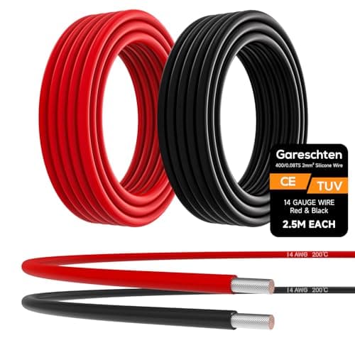 Image of 14 AWG Electrical Wire 2x2.5m Soft Silicone Tinned Copper Wire (Red & Black) - Low Impedance, High Temp Resistant Stranded Copper Cable for DIY, Toys, RC Models, Drones & Industrial Applications