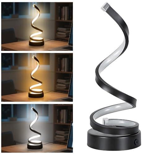 Image of BIZOI Spiral LED Table Lamp, 3 Color Temperatures Dimmable Bedside Lamps, USB Powered LED Modern Desk Light Minimalist Twisted Decorative Black Nightstand Light for Bedroom Living Room Office