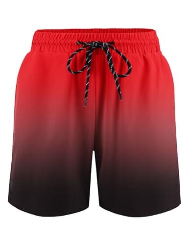 Image of Arshiner Boys' Swim Shorts with Built-in Lining Quick-Drying Swimming Shorts Lightweight and Comfortable for Active Kids Ideal for Pool, Beach and Holidays Ages 11-12 Red
