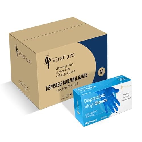 Image of ViraCare 1000 x Blue Disposable Gloves Medium | Vinyl Gloves Disposable Medium | Latex free Glove | Powder Free Glove | Strong And Non-Sterile