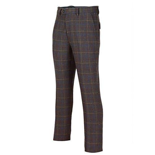 Image of Xposed Mens Tweed Trousers Retro Smart Tailored Fit Herringbone Check 1920s Vintage Styled Pants [AMZCH-TRS-MADISON-7003-3-38]