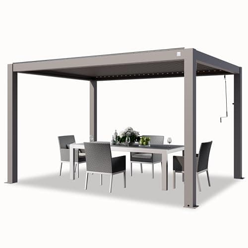 Image of PRIMEYARD Pergola 3x4 m aluminium posts with louvered aluminium roof grey canopy