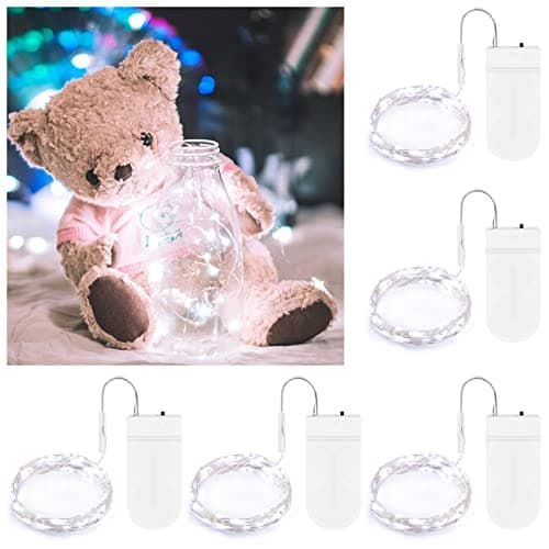 Image of BROTOU LED String Lights, 2M 20 LED Battery Operated Fairy Lights, Waterproof Silver Plated Copper Wire Lights for in/Outdoor Decor, Christmas, Halloween, Valentine, Birthday (Cold White, 5 Pack)