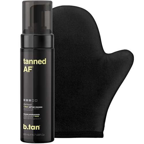 Image of b.tan Dark Self Tanning Gift Set | Get Tanned Kit - Best Express Fake Tan w/Mitt Applicator Glove, 1 Hour Face & Body Tanner Mousse, Instant Results, Vegan, Cruelty Free, 200ml