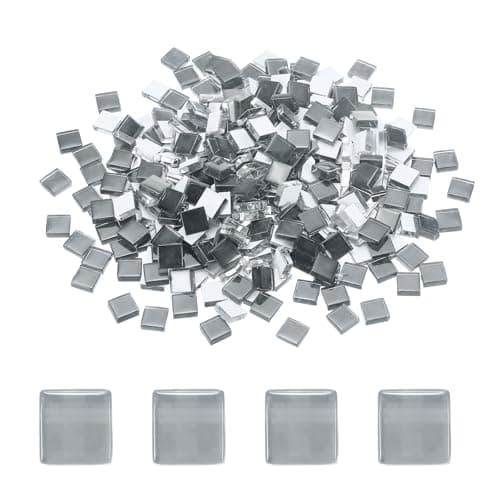 Image of sourcing map 300Pcs Glass Mosaic Tiles, 300g Square Crystal Mosaic Glass Crafts Supplies Ceramic Tiles for Crafts Bulk Picture Frames Flowerpots Home Art Decor (10 x 10mm, Light Gray)