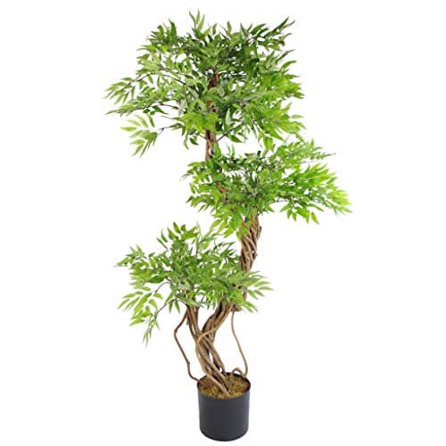 Image of Leaf LEAF-7171 140cm Realistic Artificial Japanese Fruticosa Ficus Tree, Green and amp Black