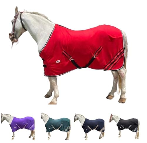 Image of Majestic Ally Horse Rug, Anti Pill Fleece Horse Blanket/Sheet with Silver Braided Rope (Red, 80)
