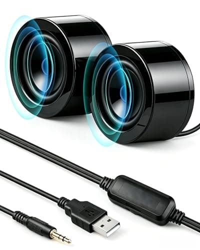 Image of GELRHONR Mini PC Speaker,Small Computer Speaker, 3.5mm Mini PC Speakers for Desktop,3.5mm TRS Stereo Input,Adhesive Backed,USB Powered with Volume Control for Laptop,Raspberry Pi,Desktop,1.2M/3.9FT