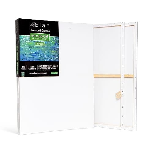 Image of Elan Stretched Canvases 60x80 CM, 4-Pack Large Canvas for Painting 280 GSM, Triple Primed Large Stretched Canvas for Painting 60x80 CM