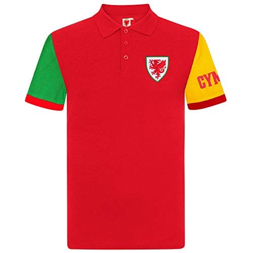 Image of Wales Cymru FAW Official Gift Boys Contrast Sleeve Polo Shirt Red 12-13 Years