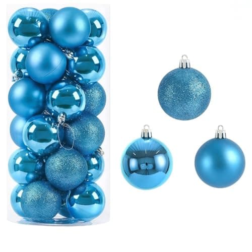 Image of 24 Pieces x 60 mm Christmas Tree Baubles Shatterproof Christmas Tree Hanging Decoration - Matt, Gloss and Glitter Finish 3 Finishes - Ice Blue
