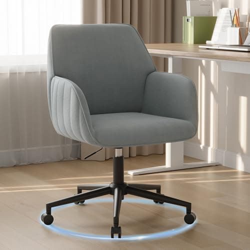 Image of BERYTH Office Chair Grey Swivel Chair Desk Chair for Bedroom Home Office Study Velvet Height Adjustable Makeup Vanity Chair Upholstered with Armrests Wheels 136 kg Load Ergonomic Comfortable Boy Girl