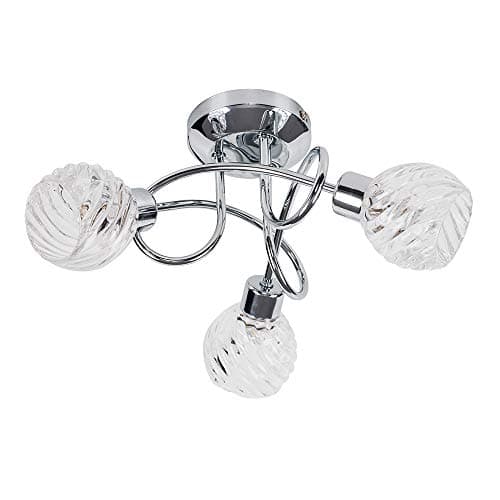 Image of MiniSun | Contemporary 3 Way Polished Chrome Curved Arm Ceiling Light with Dome Shades | Close-to-Ceiling Lights, Home Décor Essential | Includes 3W LED Bulbs [6500K Cool White] | Mains Wired