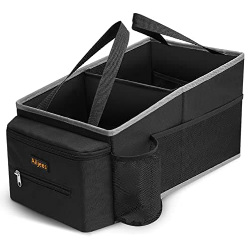 Image of Car Organizer and Storage for Front Back Seat and Floor, Alijees Car Caddy Road Trip Essentials Kids, Automotive Travel Accessories Organization with Cup Holders, Tissue Box, Mesh Pockets