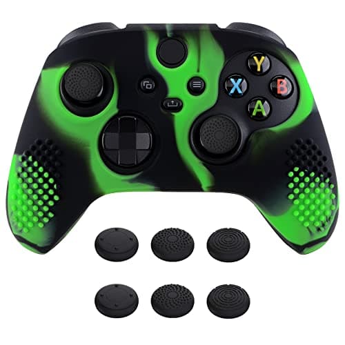 Image of eXtremeRate PlayVital 3D Studded Edition Anti-Slip Silicone Cover Skin for Xbox Series X Controller, Soft Rubber Case Protector for Xbox Series S Controller with Black Thumb Grip Caps - Green & Black