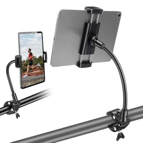 Image of EEEKit Gooseneck Tablet Holder, 360° Adjustable Exercise Bike Phone Holder Handlebar Mount for 4–13 Inch Devices, Treadmill, Stroller, Microphone Stand, Gym Equipment