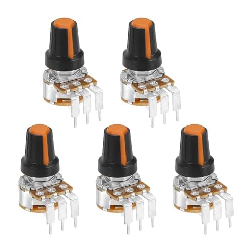 Image of sourcing map 5Pcs 500K Ohm Rotary Potentiometer Volume Control Pots for Guitar, WH148 3 Pin Single Turn Linear Taper Variable Resistor Potentiometers for Inverter Speed Regulation, Black Orange