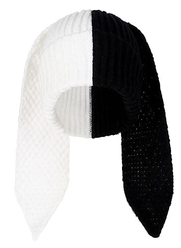 Image of Solyinne Bunny Beanie Hats for Women Cute Rabbit Beanie Crochet Hats Winter Cap Warm Skull Cap Outdoor Ski Slouchy, Black&White, One Size