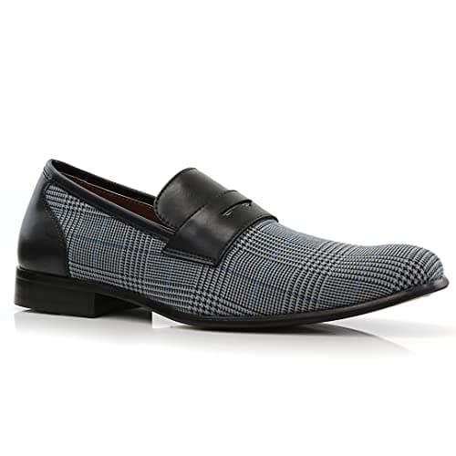 Image of Ferro Aldo Sidney MFA19371 Mens Casual Classic Penny Loafer Dress Shoes, Blue Plaid,